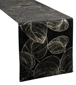 Baršunasti središnji stolnjak sa sjajnim crnim printom lišća Širina: 35 cm | Duljina: 180 cm