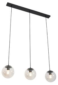 Art Deco viseća svjetiljka crna s prozirnim staklom 3 svjetla - Pallon Mezzi