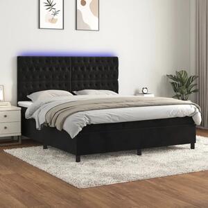 Krevet box spring s madracem LED crni 160x200 cm baršun - Crna 160 x 200 cm Dizajn s gumbima Crna