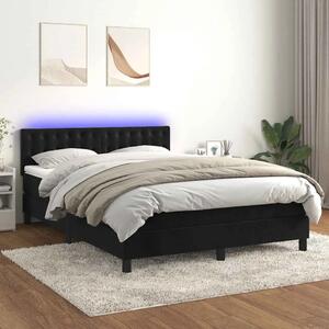 Krevet box spring s madracem LED crni 140x190 cm baršun - Crna 140 x 190 cm gumbi Crna