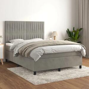 Boxspring - Krevet s oprugama i madracem svjetlosivi 140x190 cm baršunasti - Svjetlosiva 140 x 190 cm Okomite pruge Svjetlosiva
