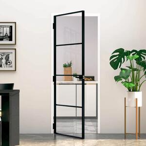 Sobna vrata crna 76 x 201 5 cm kaljeno staklo i aluminij tanka - Crna i prozirna 76 x 201.5 cm 1 3 vodoravne šipke