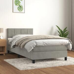 Box spring krevet s madracem svjetlosivi 90x190 cm baršunasti - Svjetlosiva 90 x 190 cm Blok s kvadratima Svjetlosiva
