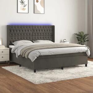 Krevet box spring s madracem LED tamnosivi 160x200 cm baršun - Tamno siva 160 x 200 cm Dizajn s gumbima Tamno siva