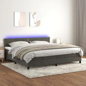 Krevet box spring s madracem LED tamnosivi 200x200 cm baršun - Tamno siva 200 x 200 cm Obično s čavlima Tamno siva
