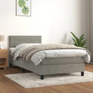 Box spring krevet s madracem svjetlosivi 90x190 cm baršunasti - Svjetlosiva 90 x 200 cm vodoravne pruge Svjetlosiva
