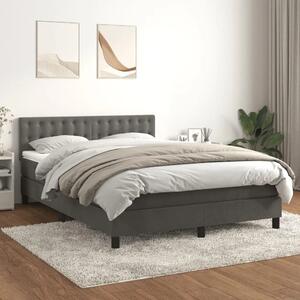 Boxspring - Krevet s oprugama i madracem tamnosivi 140x190 cm baršunasti - Tamno siva 140 x 190 cm gumbi Tamno siva