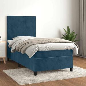 Box spring krevet s madracem tamnoplavi 90x200 cm baršunasti - Tamno plava 90 x 200 cm Gladak dizajn Tamno plava
