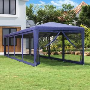 Šator za svadbe - šator za zabave s 10 mrežastih bočnih zidova plavi 3x12 m HDPE - Plava 3 x 12 m 1 s 10 bočnih stranica