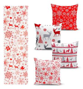Set od 4 božićne jastučnice i gazišta na stolu Minimalističke navlake za jastuke Crvena pahuljica