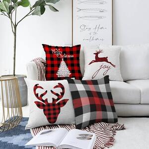 Set od 4 božićne jastučnice od kenila Minimalističke navlake za jastuke Božićni tartan, 55 x 55 cm