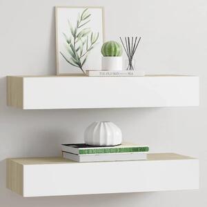 Zidne police s ladicama 2 kom. hrast i bijela 60x23 5x10 cm MDF - Boja hrasta i bijela 60 x 23.5 x 10 cm 2 1