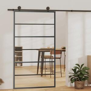 Staklena klizna vrata ESG i aluminija 102 x 205 cm crna - 102 x 205 cm 1 5 vodoravnih šipki 102 x 205 cm