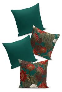 Set od 4 zeleno-crvene jastučnice Kate Louise Tropical, 45 x 45 cm