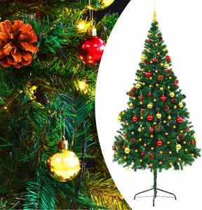 Umjetno osvijetljeno božićno drvce s kuglicama zeleno 210 cm - Zelena 210 x 110 cm 1 1