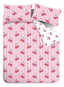 Bijela/ružičasta posteljina za bračni krevet 200x200 cm Disco Cherries Stripes – Catherine Lansfield