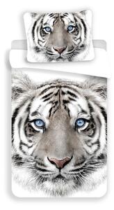 Bijela/siva pamučna dječja posteljina za krevet za jednu osobu 140x200 cm White Tiger – Jerry Fabrics
