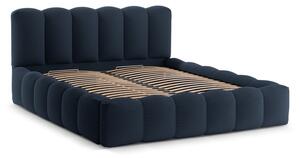 Tamno plavi tapecirani bračni krevet s prostorom za pohranu s podnicom 180x200 cm Lupine – Micadoni