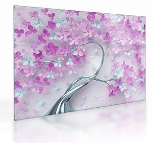 Staklena slika cvijeća na srebrnom deblu - apstrakcija (70x50 cm)
