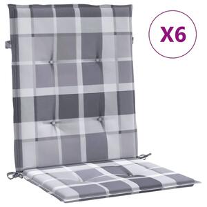 Jastuci za vrtne stolice 6 kom sivi karirani 100x50x3cm tkanine - Sivi karirani uzorak 100 x 50 x 3 cm 6