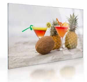 Staklena slika ananasa i čaša na plaži (70x50 cm)