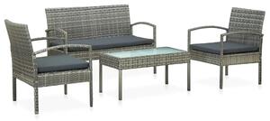 4-dijelna vrtna garnitura od poliratana s jastucima siva - Siva 4 Siva