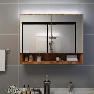 LED kupaonski ormarić s ogledalom boja hrasta 80x15x60 cm MDF - Boja hrasta 1 Boja hrasta