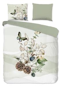 Zelena/krem flanelska posteljina za bračni krevet/za produženi krevet 200x220 cm Marjan – Good Morning