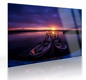 Staklena slika ribarskih brodova u luci (70x50 cm)