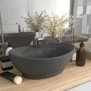Luksuzni ovalni Lavabo - Umivaonik mat tamnosivi 58 5 x 39 cm keramički - mat tamnosiva Mat tamnosiva