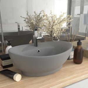 Luksuzni ovalni Lavabo - Umivaonik mat svjetlosivi 58 5 x 39 cm keramički - mat svjetlosiva Mat svjetlosiva
