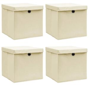 Kutije za pohranu s poklopcima 4 kom krem 32x32x32 cm tkanina - Krem s poklopcima 4 1 Krem s poklopcima