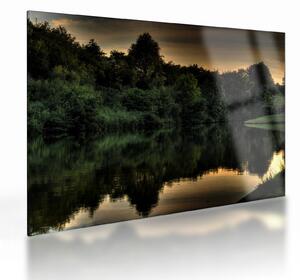 Staklena slika jezera u šumi (70x50 cm)