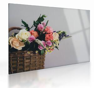 Staklena slika košare s cvijećem (70x50 cm)
