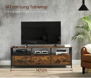TV stalak s 3 ladice i policama za odlaganje, 147 x 50 x 40 cm, rustikalni | VASAGLE