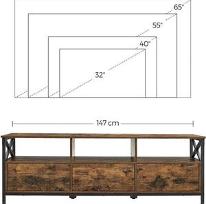 TV stalak s 3 ladice i policama za odlaganje, 147 x 50 x 40 cm, rustikalni | VASAGLE