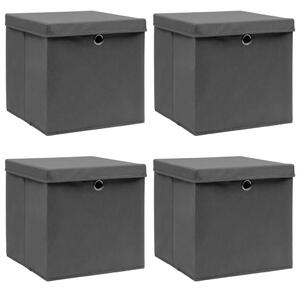 Kutije za pohranu s poklopcima 4 kom sive 32x32x32 cm tkanina - Siva s poklopcima 4 1 Siva s poklopcima
