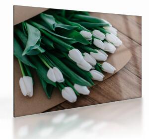 Staklena slika buketa bijelih tulipana (70x50 cm)