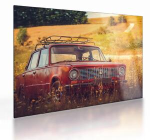 Staklena slika automobila u polju (70x50 cm)