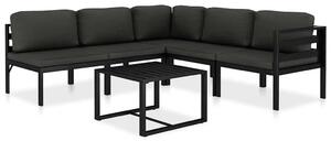 6-dijelna vrtna garnitura s jastucima aluminijska antracit - 2x kutna + 3x srednja + stol 1 2x kutna + 3x srednja + stol