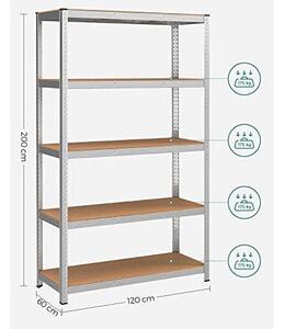 Metalna polica na 5 razina, 60 x 120 x 200 cm, nosivost 750 kg, srebrne boje | SONGMICS