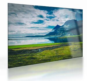 Staklena slika jezera s planinama (70x50 cm)
