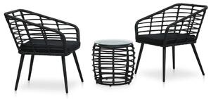 3-dijelni bistro set od poliratana crni - Crna 3 Crna