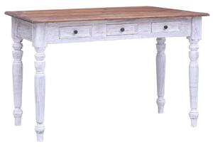 Radni stol s ladicama bijeli 117 x 57 x 75 cm masivni mahagonij - bijela i svijetlo drvo bijela i svijetlo drvo