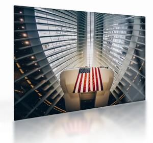 Staklena slika zgrade s američkom zastavom (70x50 cm)