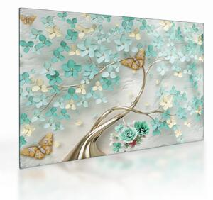 Staklena slika cvijeta s leptirima (70x50 cm)
