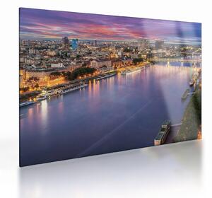 Staklena slika noćnog grada Bratislave s rijekom (70x50 cm)