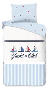 Bijela/plava pamučna posteljina za krevet za jednu osobu 140x200 cm Yachtclub – Good Morning
