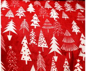 Posteljina od mikropliša CHRISTMAS TREES crvena + plahta 200x220 cm Dimenzije posteljine: 2 ks 70 x 80 cm | 200 x 220 cm