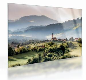 Staklena slika - selo u magli (70x50 cm)